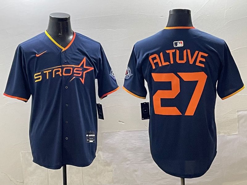 Men Houston Astros #27 Altuve Drak Blue Three generations Joint Name 2025 Nike MLB Jersey style 1